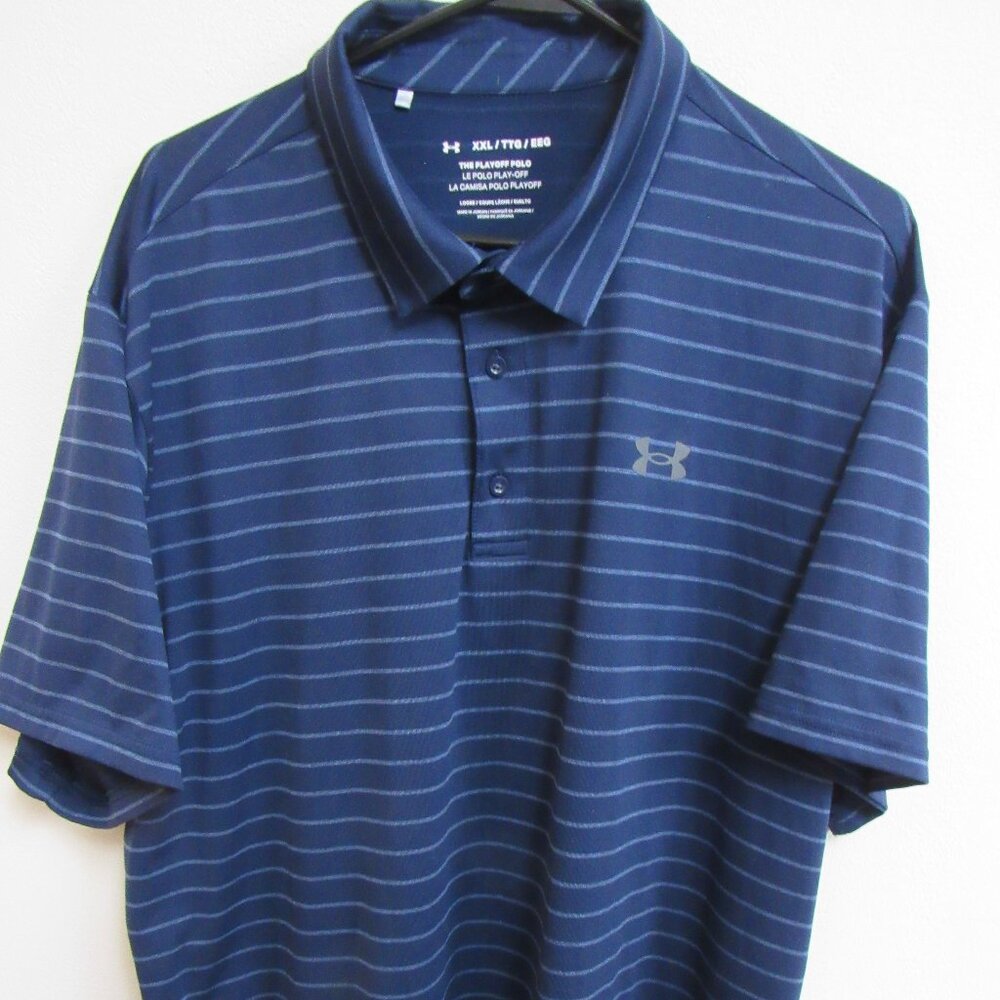 Under Armour Men’s Blue Stripe Playoff Polo Shirt XXL Performance Stretch Loose